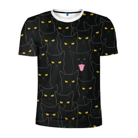 Мужская футболка 3D спортивная с принтом Чёрные коты в Петрозаводске, 100% полиэстер с улучшенными характеристиками | приталенный силуэт, круглая горловина, широкие плечи, сужается к линии бедра | black | cat | eyes | halloween | kitten | look | magic | muzzle | mysticism | witch | witchcraft | yellow | ведьма | взгляд | глаза | желтый | колдовство | кот | котёнок | котик | кошачья | магия | мистика | хэллоуин | черный
