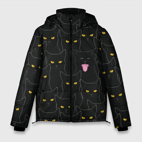 Мужская зимняя куртка 3D с принтом Чёрные коты в Петрозаводске, верх — 100% полиэстер; подкладка — 100% полиэстер; утеплитель — 100% полиэстер | длина ниже бедра, свободный силуэт Оверсайз. Есть воротник-стойка, отстегивающийся капюшон и ветрозащитная планка. 

Боковые карманы с листочкой на кнопках и внутренний карман на молнии. | Тематика изображения на принте: black | cat | eyes | halloween | kitten | look | magic | muzzle | mysticism | witch | witchcraft | yellow | ведьма | взгляд | глаза | желтый | колдовство | кот | котёнок | котик | кошачья | магия | мистика | хэллоуин | черный