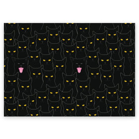 Поздравительная открытка с принтом Чёрные коты в Петрозаводске, 100% бумага | плотность бумаги 280 г/м2, матовая, на обратной стороне линовка и место для марки
 | black | cat | eyes | halloween | kitten | look | magic | muzzle | mysticism | witch | witchcraft | yellow | ведьма | взгляд | глаза | желтый | колдовство | кот | котёнок | котик | кошачья | магия | мистика | хэллоуин | черный