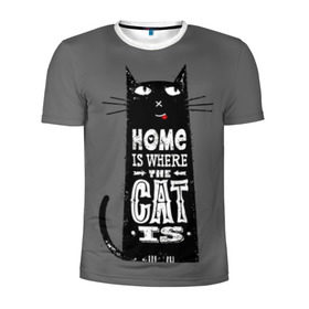 Мужская футболка 3D спортивная с принтом Дом там, где твой кот в Петрозаводске, 100% полиэстер с улучшенными характеристиками | приталенный силуэт, круглая горловина, широкие плечи, сужается к линии бедра | Тематика изображения на принте: black | cat | cool | gray | kitten | motto | muzzle | slogan | text | white | белый | девиз | кот | котёнок | котик | кошачья | лозунг | прикольный | серый | текст | черный