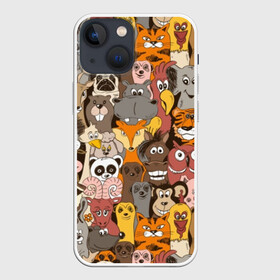 Чехол для iPhone 13 mini с принтом Прикольные зверушки в Петрозаводске,  |  | bear | cat | dinosaur | dog | elephant | giraffe | monkey | owl | panda | penguin | pig | tiger | баран | бегемот | белка | динозавр | животное | жираф | заяц | звери | зверушки | кот | лев | лиса | лошадь | медведь | олень | осел | панда | петух