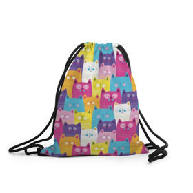 Рюкзак-мешок 3D с принтом Разноцветные котики в Петрозаводске, 100% полиэстер | плотность ткани — 200 г/м2, размер — 35 х 45 см; лямки — толстые шнурки, застежка на шнуровке, без карманов и подкладки | blue | cat | colorful | cool | cute | funny | kitten | orange | paws | pink | purple | smile | tail | torso | white | yellow | белый | желтый | забавный | кот | котёнок | котик | котэ | кошка | лапы | милый | оранжевый | прикольный | разноцветны