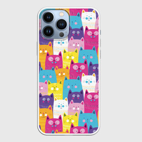 Чехол для iPhone 13 Pro Max с принтом Разноцветные котики в Петрозаводске,  |  | blue | cat | colorful | cool | cute | funny | kitten | orange | paws | pink | purple | smile | tail | torso | white | yellow | белый | желтый | забавный | кот | котёнок | котик | котэ | кошка | лапы | милый | оранжевый | прикольный | разноцветны