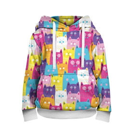 Детская толстовка 3D с принтом Разноцветные котики в Петрозаводске, 100% полиэстер | двухслойный капюшон со шнурком для регулировки, мягкие манжеты на рукавах и по низу толстовки, спереди карман-кенгуру с мягким внутренним слоем | blue | cat | colorful | cool | cute | funny | kitten | orange | paws | pink | purple | smile | tail | torso | white | yellow | белый | желтый | забавный | кот | котёнок | котик | котэ | кошка | лапы | милый | оранжевый | прикольный | разноцветны