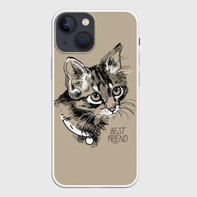 Чехол для iPhone 13 mini с принтом Best friend в Петрозаводске,  |  | Тематика изображения на принте: attractive face | cat | collar | cute | drawing | funny | kitten | mustache | touching | забавный | кот | котёнок | милый | ошейник | рисунок | трогательный | усы