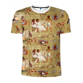 Мужская футболка 3D спортивная с принтом Египетские Боги в Петрозаводске, 100% полиэстер с улучшенными характеристиками | приталенный силуэт, круглая горловина, широкие плечи, сужается к линии бедра | beetle | boat | cat | cow | egypt | eye | falcon | gods | hieroglyph | osiris | papyrus | pharaoh | ra | river | scarab | styx | боги | глаз | египет | жук | иероглиф | корова | кот | лодка | око | осирис | папирус | ра | река | скарабей | сокол | стикс |