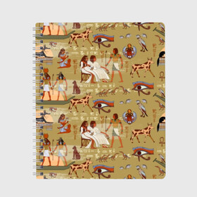 Тетрадь с принтом Египетские Боги в Петрозаводске, 100% бумага | 48 листов, плотность листов — 60 г/м2, плотность картонной обложки — 250 г/м2. Листы скреплены сбоку удобной пружинной спиралью. Уголки страниц и обложки скругленные. Цвет линий — светло-серый
 | beetle | boat | cat | cow | egypt | eye | falcon | gods | hieroglyph | osiris | papyrus | pharaoh | ra | river | scarab | styx | боги | глаз | египет | жук | иероглиф | корова | кот | лодка | око | осирис | папирус | ра | река | скарабей | сокол | стикс |