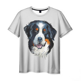 Мужская футболка 3D с принтом Бернский зенненхунд в Петрозаводске, 100% полиэфир | прямой крой, круглый вырез горловины, длина до линии бедер | animal | bernese mountain dog | black | breed | dog | muzzle | red | white | белый | бернский зенненхунд | животное | пёс | порода | рыжий | собака | черный