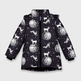 Зимняя куртка для девочек 3D с принтом Собаки - астронавты в Петрозаводске, ткань верха — 100% полиэстер; подклад — 100% полиэстер, утеплитель — 100% полиэстер. | длина ниже бедра, удлиненная спинка, воротник стойка и отстегивающийся капюшон. Есть боковые карманы с листочкой на кнопках, утяжки по низу изделия и внутренний карман на молнии. 

Предусмотрены светоотражающий принт на спинке, радужный светоотражающий элемент на пуллере молнии и на резинке для утяжки. | Тематика изображения на принте: astronaut | black | breed | chihuahua | dog | flight | galaxy | helmet | planet | space | spacesuit | white | астронавт | белый | галактика | космос | пёс | планета | полёт | порода | скафандр | собака | черный | чихуахуа | шлем