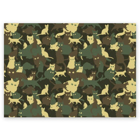 Поздравительная открытка с принтом Кошачий камуфляж в Петрозаводске, 100% бумага | плотность бумаги 280 г/м2, матовая, на обратной стороне линовка и место для марки
 | animal | camouflage | cat | funny | green | khaki | marsh | silhouette | болотный | животное | забавный | зеленый | камуфляж | кот | котик | силуэт | хаки