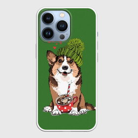 Чехол для iPhone 13 Pro с принтом Love is sweet в Петрозаводске,  |  | animal | breed | brown | corgi | cute | dog | funny | green | hat | heart | slogan | text | white | белый | животное | забавный | зеленый | корги | коричневый | милый | пёс | порода | сердце | слоган | собака | текст | шапка
