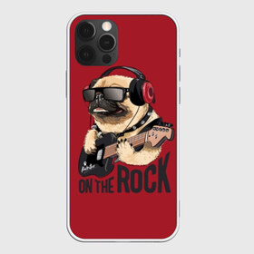 Чехол для iPhone 12 Pro Max с принтом On the rock в Петрозаводске, Силикон |  | animal | black | breed | cool | dog | guitar | headphones | motto | music | pug | red | rock | rock star | slogan | text | гитара | девиз | животное | красный | крутой | мопс | музыка | наушники | очки | порода | рок | рок звезда | слоган | соба