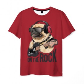 Мужская футболка 3D с принтом On the rock в Петрозаводске, 100% полиэфир | прямой крой, круглый вырез горловины, длина до линии бедер | animal | black | breed | cool | dog | guitar | headphones | motto | music | pug | red | rock | rock star | slogan | text | гитара | девиз | животное | красный | крутой | мопс | музыка | наушники | очки | порода | рок | рок звезда | слоган | соба