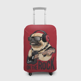 Чехол для чемодана 3D с принтом On the rock в Петрозаводске, 86% полиэфир, 14% спандекс | двустороннее нанесение принта, прорези для ручек и колес | Тематика изображения на принте: animal | black | breed | cool | dog | guitar | headphones | motto | music | pug | red | rock | rock star | slogan | text | гитара | девиз | животное | красный | крутой | мопс | музыка | наушники | очки | порода | рок | рок звезда | слоган | соба