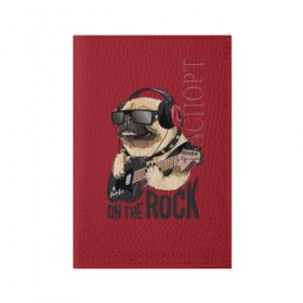 Обложка для паспорта матовая кожа с принтом On the rock в Петрозаводске, натуральная матовая кожа | размер 19,3 х 13,7 см; прозрачные пластиковые крепления | Тематика изображения на принте: animal | black | breed | cool | dog | guitar | headphones | motto | music | pug | red | rock | rock star | slogan | text | гитара | девиз | животное | красный | крутой | мопс | музыка | наушники | очки | порода | рок | рок звезда | слоган | соба