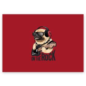 Поздравительная открытка с принтом On the rock в Петрозаводске, 100% бумага | плотность бумаги 280 г/м2, матовая, на обратной стороне линовка и место для марки
 | Тематика изображения на принте: animal | black | breed | cool | dog | guitar | headphones | motto | music | pug | red | rock | rock star | slogan | text | гитара | девиз | животное | красный | крутой | мопс | музыка | наушники | очки | порода | рок | рок звезда | слоган | соба