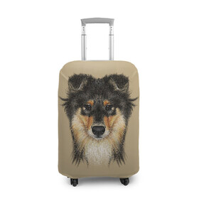 Чехол для чемодана 3D с принтом Sheltie в Петрозаводске, 86% полиэфир, 14% спандекс | двустороннее нанесение принта, прорези для ручек и колес | animal | black | breed | brown | cute | dog | drawing | eyes | kind | look | muzzle | portrait | red | взгляд | глаза | добрый | животное | коричневый | милый | пёс | порода | портрет | рисунок | рыжий | собака | черный | шелти