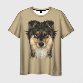 Мужская футболка 3D с принтом Sheltie в Петрозаводске, 100% полиэфир | прямой крой, круглый вырез горловины, длина до линии бедер | animal | black | breed | brown | cute | dog | drawing | eyes | kind | look | muzzle | portrait | red | взгляд | глаза | добрый | животное | коричневый | милый | пёс | порода | портрет | рисунок | рыжий | собака | черный | шелти