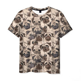 Мужская футболка 3D с принтом Мопсы в Петрозаводске, 100% полиэфир | прямой крой, круглый вырез горловины, длина до линии бедер | animal | attractive face | breed | cute | dog | eyes | funny | look | pug | puppy | взгляд | глаза | животное | забавный | милый | мопс | порода | собака | щенок