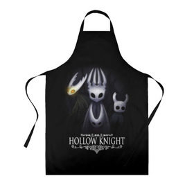 Фартук 3D с принтом Hollow Knight в Петрозаводске, 100% полиэстер | общий размер — 65 х 85 см, ширина нагрудника — 26 см, горловина — 53 см, длина завязок — 54 см, общий обхват в поясе — 173 см. Принт на завязках и на горловине наносится с двух сторон, на основной части фартука — только с внешней стороны | hollow knight | детская | для детей | игра | компьютерная игра | королевство | рыцарь | темный рыцарь | холлов кнайт | экшен