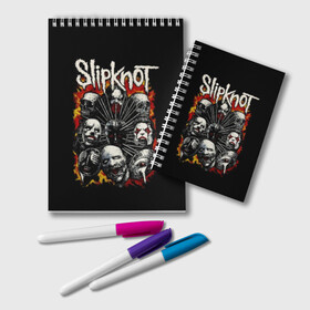 Блокнот с принтом Slipknot в Петрозаводске, 100% бумага | 48 листов, плотность листов — 60 г/м2, плотность картонной обложки — 250 г/м2. Листы скреплены удобной пружинной спиралью. Цвет линий — светло-серый
 | band | corey taylor | jim root | metal | mick thomson | music | official | альтернативный | глэм | готик | гранж | метал | музыка | пост | рок | хард