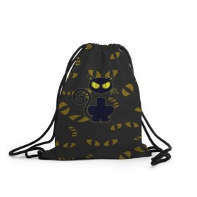 Рюкзак-мешок 3D с принтом Смотрящий кот в Петрозаводске, 100% полиэстер | плотность ткани — 200 г/м2, размер — 35 х 45 см; лямки — толстые шнурки, застежка на шнуровке, без карманов и подкладки | 3d | абстракция | анимация | глаза | желтые | смотрящий  кот | черный