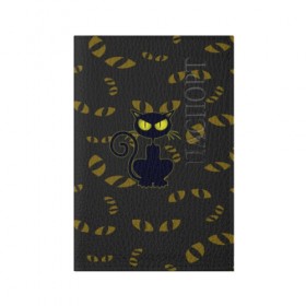 Обложка для паспорта матовая кожа с принтом Смотрящий кот в Петрозаводске, натуральная матовая кожа | размер 19,3 х 13,7 см; прозрачные пластиковые крепления | Тематика изображения на принте: 3d | абстракция | анимация | глаза | желтые | смотрящий  кот | черный