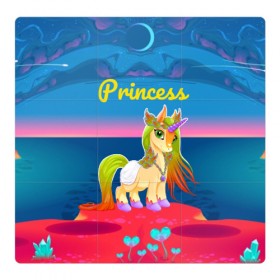 Магнитный плакат 3Х3 с принтом Единорог принцессы в Петрозаводске, Полимерный материал с магнитным слоем | 9 деталей размером 9*9 см | pony | грива | девочка | единорог | конь | копыта | красивая | лошадка | лошадь | милая | пони | природа закат | радуга
