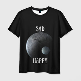 Мужская футболка 3D с принтом Sad Happy в Петрозаводске, 100% полиэфир | прямой крой, круглый вырез горловины, длина до линии бедер | jesus | rap | грустный | джизус | джизус возрождение | джизус рэпер | джизус ты ювелир | мерч | музыка | реп | рэп | счастливый