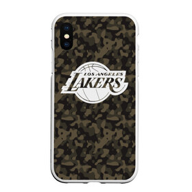 Чехол для iPhone XS Max матовый с принтом Los Angeles Lakers Camo в Петрозаводске, Силикон | Область печати: задняя сторона чехла, без боковых панелей | Тематика изображения на принте: camo | lakers | los angeles lakers | nba | баскетбол | камуфляж | лос анджелес лейкерс | нба | спорт | хаки