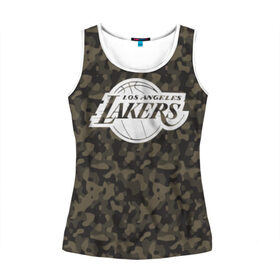 Женская майка 3D с принтом Los Angeles Lakers Camo в Петрозаводске, 100% полиэстер | круглая горловина, прямой силуэт, длина до линии бедра | camo | lakers | los angeles lakers | nba | баскетбол | камуфляж | лос анджелес лейкерс | нба | спорт | хаки