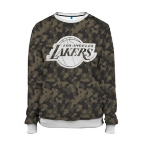 Женский свитшот 3D с принтом Los Angeles Lakers Camo в Петрозаводске, 100% полиэстер с мягким внутренним слоем | круглый вырез горловины, мягкая резинка на манжетах и поясе, свободная посадка по фигуре | Тематика изображения на принте: camo | lakers | los angeles lakers | nba | баскетбол | камуфляж | лос анджелес лейкерс | нба | спорт | хаки