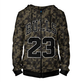 Мужская толстовка 3D на молнии с принтом Chicago Bulls 23 Camo в Петрозаводске, 100% полиэстер | длина до линии бедра, манжеты и пояс оформлены мягкой тканевой резинкой, двухслойный капюшон со шнурком для регулировки, спереди молния, по бокам два кармана | Тематика изображения на принте: bulls | camo | chicago | chicago bulls | nba | баскетбол | буллз | камуфляж | нба | спорт | хаки | чикаго | чикаго буллз