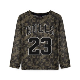 Детский лонгслив 3D с принтом Chicago Bulls 23 Camo в Петрозаводске, 100% полиэстер | длинные рукава, круглый вырез горловины, полуприлегающий силуэт
 | bulls | camo | chicago | chicago bulls | nba | баскетбол | буллз | камуфляж | нба | спорт | хаки | чикаго | чикаго буллз