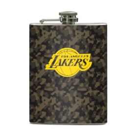 Фляга с принтом Los Angeles Lakers Camo Gold в Петрозаводске, металлический корпус | емкость 0,22 л, размер 125 х 94 мм. Виниловая наклейка запечатывается полностью | Тематика изображения на принте: 