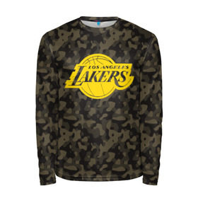 Мужской лонгслив 3D с принтом Los Angeles Lakers Camo Gold в Петрозаводске, 100% полиэстер | длинные рукава, круглый вырез горловины, полуприлегающий силуэт | Тематика изображения на принте: 