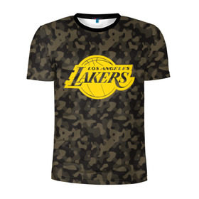Мужская футболка 3D спортивная с принтом Los Angeles Lakers Camo Gold в Петрозаводске, 100% полиэстер с улучшенными характеристиками | приталенный силуэт, круглая горловина, широкие плечи, сужается к линии бедра | 