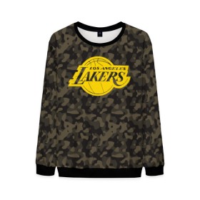 Мужской свитшот 3D с принтом Los Angeles Lakers Camo Gold в Петрозаводске, 100% полиэстер с мягким внутренним слоем | круглый вырез горловины, мягкая резинка на манжетах и поясе, свободная посадка по фигуре | Тематика изображения на принте: 