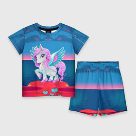 Детский костюм с шортами 3D с принтом Милый единорог в Петрозаводске,  |  | pony | грива | девочка | единорог | конь | копыта | красивая | лошадка | лошадь | милая | пони | природа закат | радуга