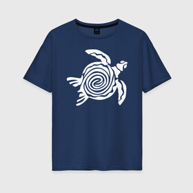 Женская футболка хлопок Oversize с принтом Белая черепаха в Петрозаводске, 100% хлопок | свободный крой, круглый ворот, спущенный рукав, длина до линии бедер
 | абстракция | белая | животное | море | морская | силуэт | черепаха