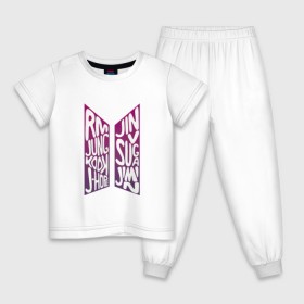 Детская пижама хлопок с принтом BTS (Имена). в Петрозаводске, 100% хлопок |  брюки и футболка прямого кроя, без карманов, на брюках мягкая резинка на поясе и по низу штанин
 | Тематика изображения на принте: 2019 | bts | j hope | jimin | jin | jungkook | k pop | new | rm | suga | v | бтс | имена | лого | логотип | музыка | надпись | хлопок | эмблема