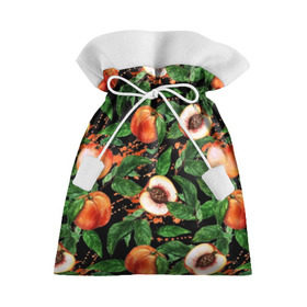 Подарочный 3D мешок с принтом Персики в Петрозаводске, 100% полиэстер | Размер: 29*39 см | аромат | зелень | лето | листья | персик | плоды | сад | сочный | спелый | фрукты | цветы