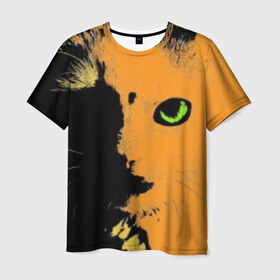 Мужская футболка 3D с принтом кот в Петрозаводске, 100% полиэфир | прямой крой, круглый вырез горловины, длина до линии бедер | белая | кот | котики | коты | кошка | кошки | толстовка