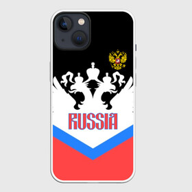 Чехол для iPhone 13 с принтом HOCKEY RUSSIA в Петрозаводске,  |  | hockey | russia | sport | герб | надписи | россия | сборная хоккея | символика | спорт | спортсмен | триколор | форма | хоккей | чемпионат | я русский