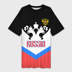 Платье-футболка 3D с принтом HOCKEY RUSSIA в Петрозаводске,  |  | Тематика изображения на принте: hockey | russia | sport | герб | надписи | россия | сборная хоккея | символика | спорт | спортсмен | триколор | форма | хоккей | чемпионат | я русский