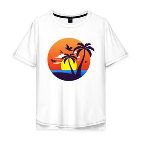 Мужская футболка хлопок Oversize с принтом Пляжный закат в Петрозаводске, 100% хлопок | свободный крой, круглый ворот, “спинка” длиннее передней части | 