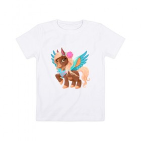 Детская футболка хлопок с принтом Принцесса единорог в Петрозаводске, 100% хлопок | круглый вырез горловины, полуприлегающий силуэт, длина до линии бедер | pony | грива | девочка | единорог | конь | копыта | красивая | лошадка | лошадь | милая | пони | природа закат | радуга