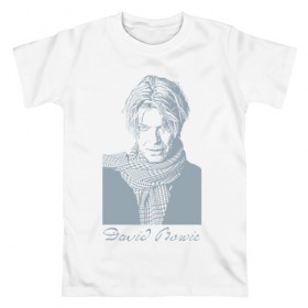 Мужская футболка хлопок с принтом Дэвид Боуи в Петрозаводске, 100% хлопок | прямой крой, круглый вырез горловины, длина до линии бедер, слегка спущенное плечо. | автор | актёр | британский | звукорежиссёр | песен | продюсер | рок певец | художник