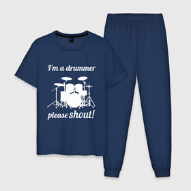 Мужская пижама хлопок с принтом Я барабанщик, так что кричите! в Петрозаводске, 100% хлопок | брюки и футболка прямого кроя, без карманов, на брюках мягкая резинка на поясе и по низу штанин
 | Тематика изображения на принте: drum | drummer | барабан | барабанщик | барабаны