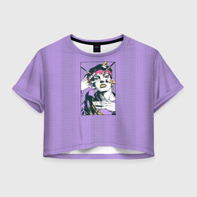 Женская футболка Cropp-top с принтом Kishibe Rohan in Purple в Петрозаводске, 100% полиэстер | круглая горловина, длина футболки до линии талии, рукава с отворотами | diamond is unbreakable | heavens door | jjba | jojo | kishibe | rohan